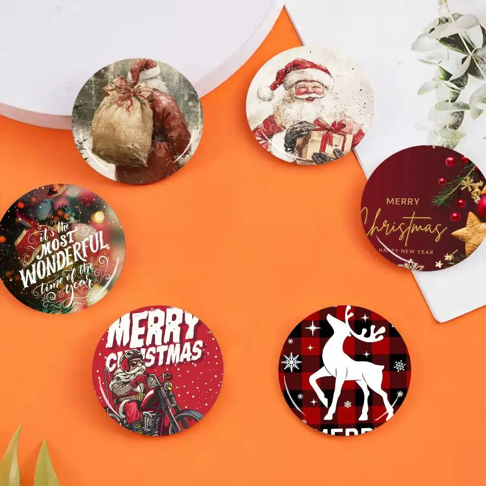 Merry Christmas New Year 25 32 44 58 75mm Round Badges Brooches Lapel Pins Fashion Accessory Holiday Present Gift