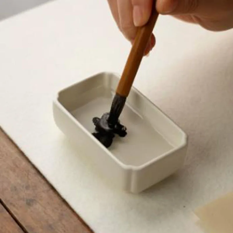 Ceramic Brush Washer for Chinese Calligraphy Water Bowl for Ink Brush Cleaning, Traditional Pottery Art, Pool Depth 25mm