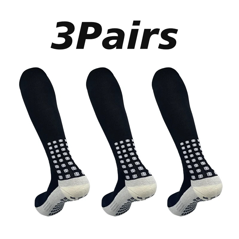 Pack Three Pairs MEN Polyester Silicone Anti-Slip Socks Three Colors Breathable Long Barrel Shock-Absorbing Football Socks