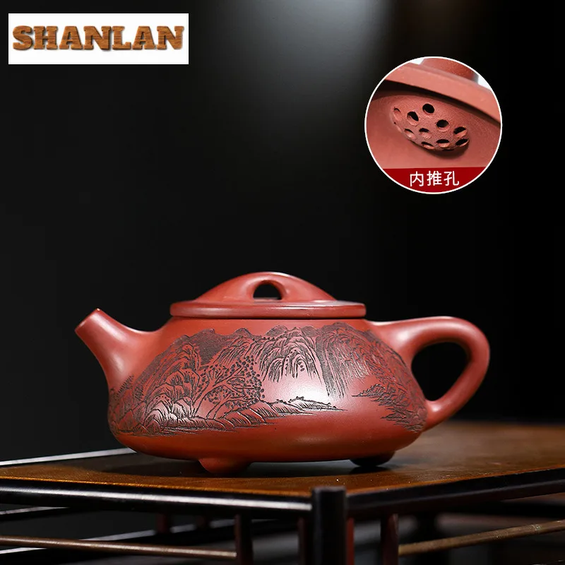 350ml Exquisite Yixing Purple Clay Teapot Handmade Landscape Stone Scoop Pot Raw Ore Dragon's Blood Sand Mud Kettle Zisha Teaset