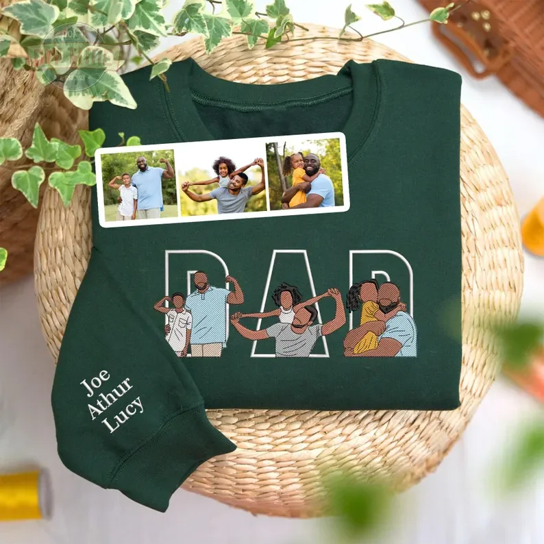Dad Portrait Custom Embroidered, Custom PAPA Embroidered Sweatshirt, Portrait From Photo Embroidered Shirt, Custom Dad Hoodie