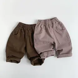 2026 Spring New Children Loose Trousers Cotton Boys Casual Pants Solid Baby Girls Simple Versatile Harem Pants Kids Clothes