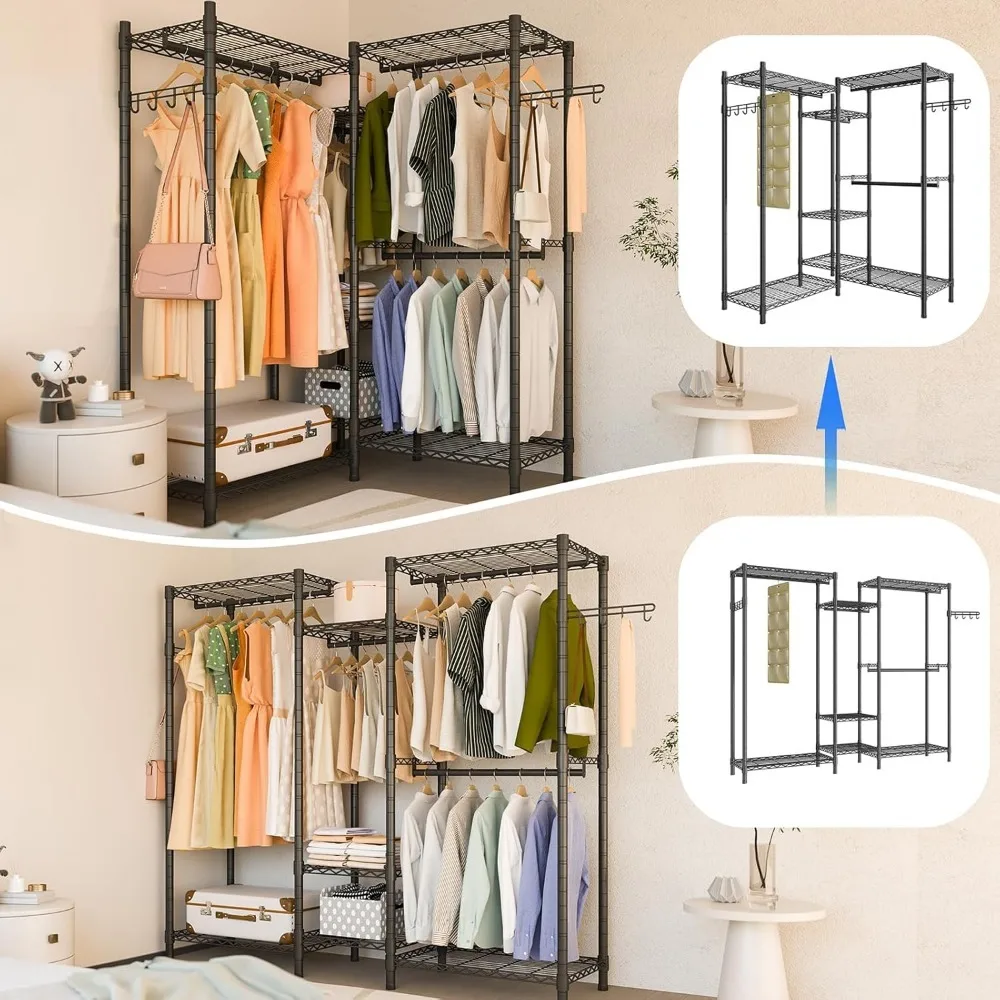 Heavy Duty Garment Rack, Portable Wardrobe Clothes Rack Freestanding Adjustable Clothing Rack with 7 Tiers Adjustable Wire