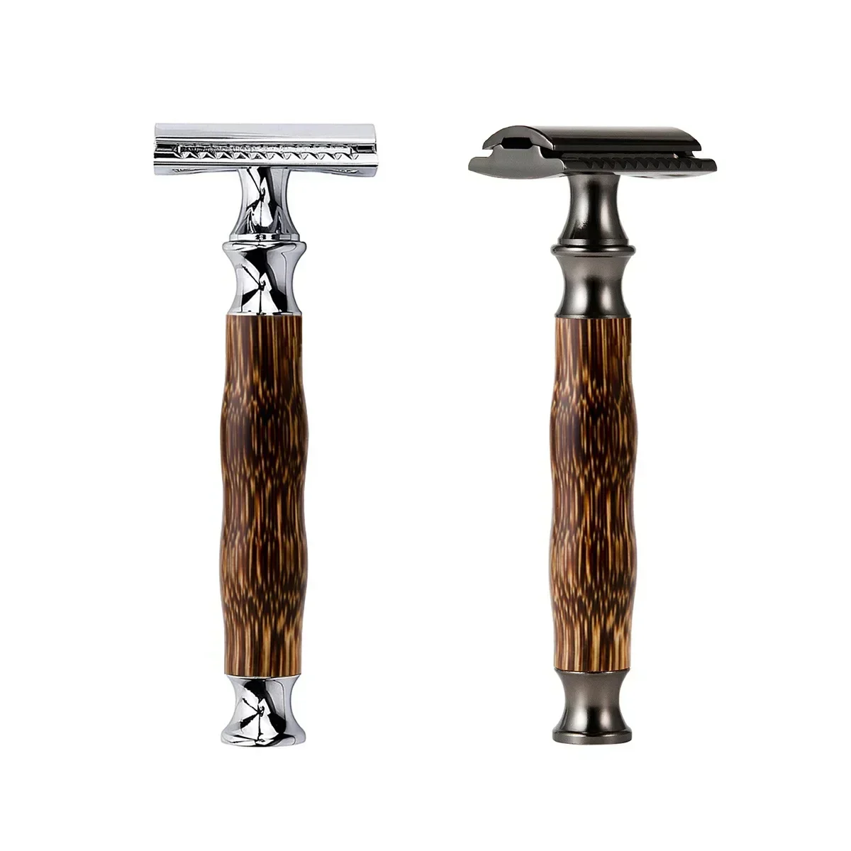 Alat Cukur Klasik Double Edge untuk Pria, Alat Penghilang Bulu Ringan, Alat Cukur Bulu Wajah, Pisau Cukur Manual yang Dapat Disesuaikan, Pisau Cukur Wajah dari Bambu