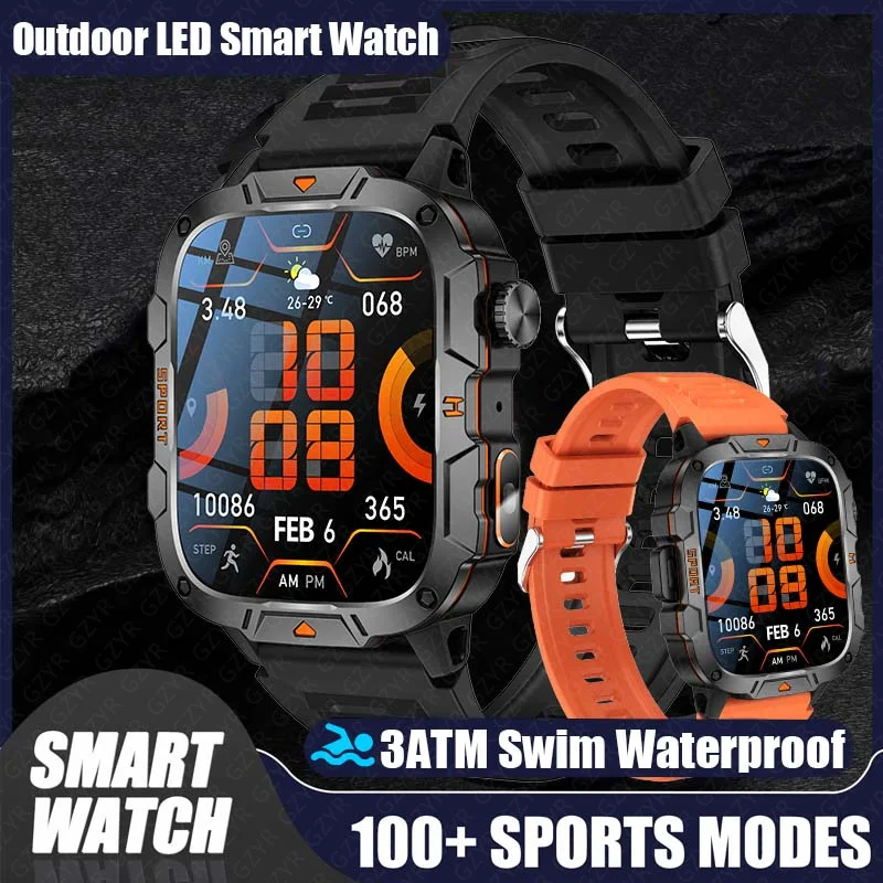 

2024 New Rugged Military Fitness Smartwatch Men For Android Xiaomi IOS 3ATM Waterproof Sport Ai Voice Calling Smartwatch Outdoor