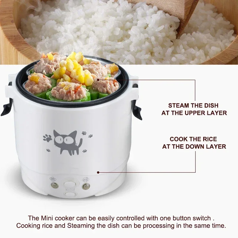 

-Car Mini Rice Cooker 12v 24V 220V Car Home Dual Use Self-driving Soup Porridge Portable Rice Cooker 24v Truck Smart Rice Cooker