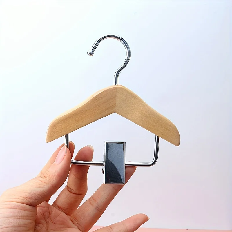 1pc Wood Hanger Clips, Mini Small Clothes Support, Display Stands, One-piece Suit Hangers, with Trouser Clips