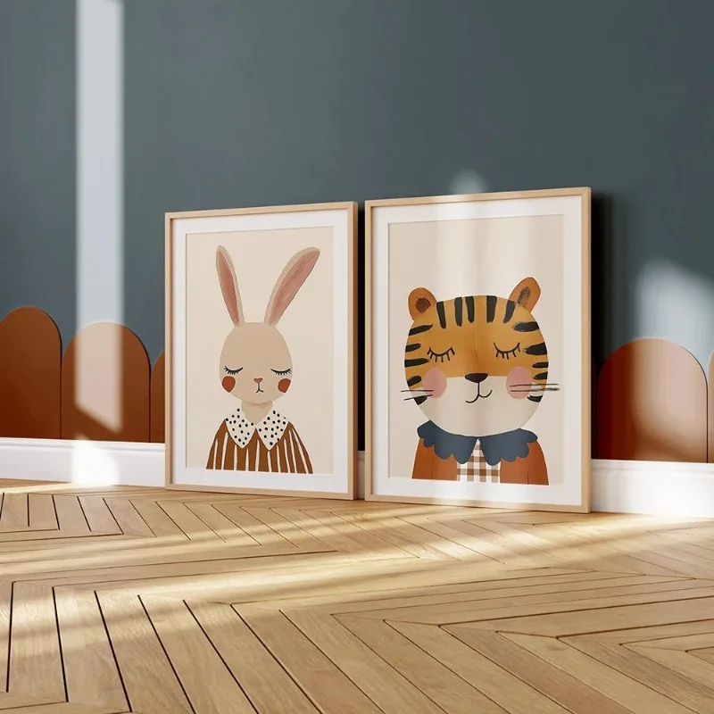 Funny Animals Rabbit Tiger Bear Sports Dinosaur Skateboard Posters Prints Wall Art Canvas Nursery Pictures for Kids Room Decor