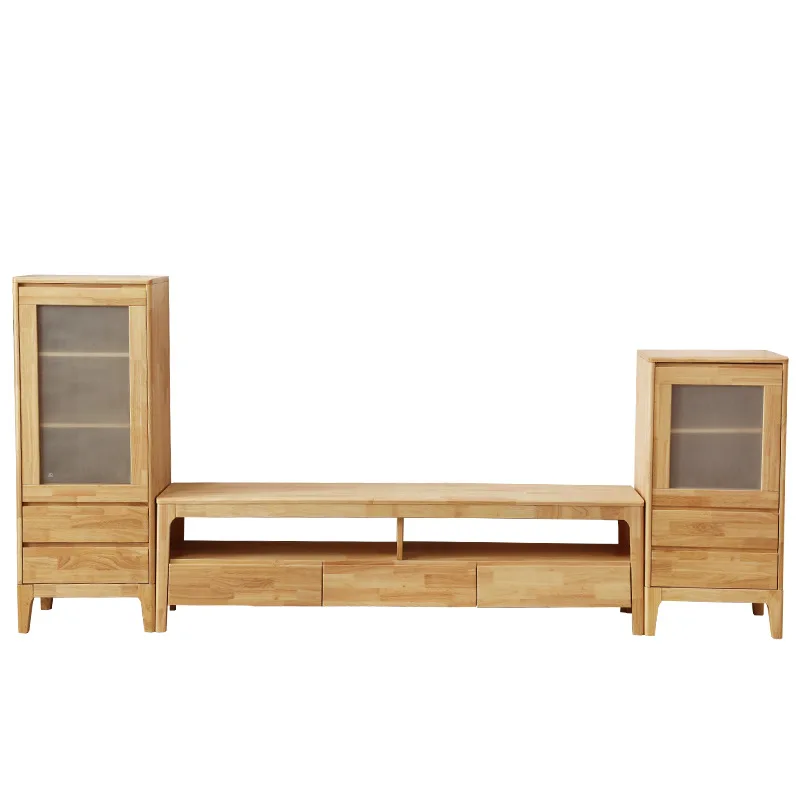 Solid wood TV cabinet, Nordic Japanese three-pump multi-functional floor cabinet, audio-visual cabinet storage locker