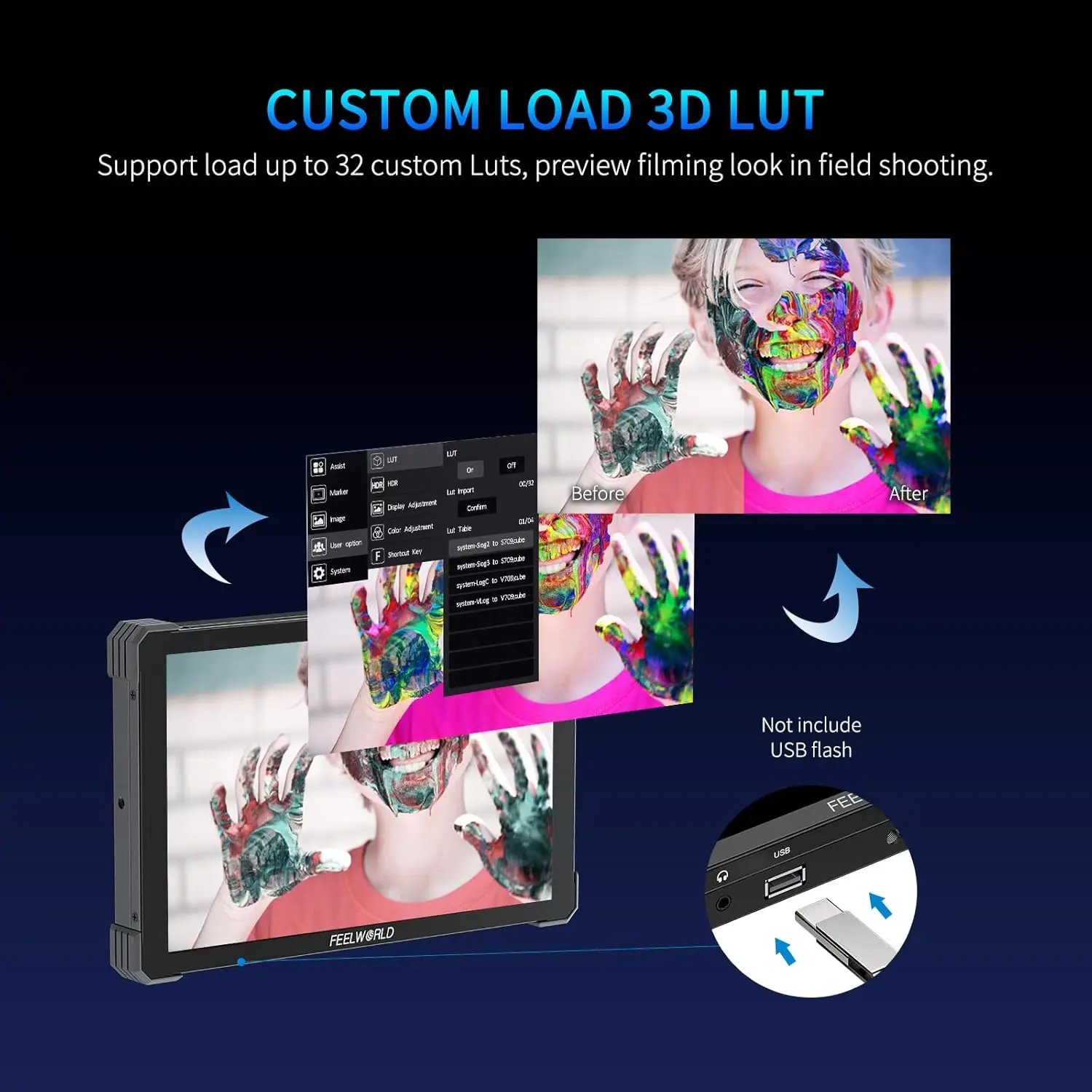 FEELWORLD T10 On-Camera DSLR Monitor FHD 500nit 4K HDMI Input Output HDR 3D LUT Waveform FOR Videographer Creator view 3