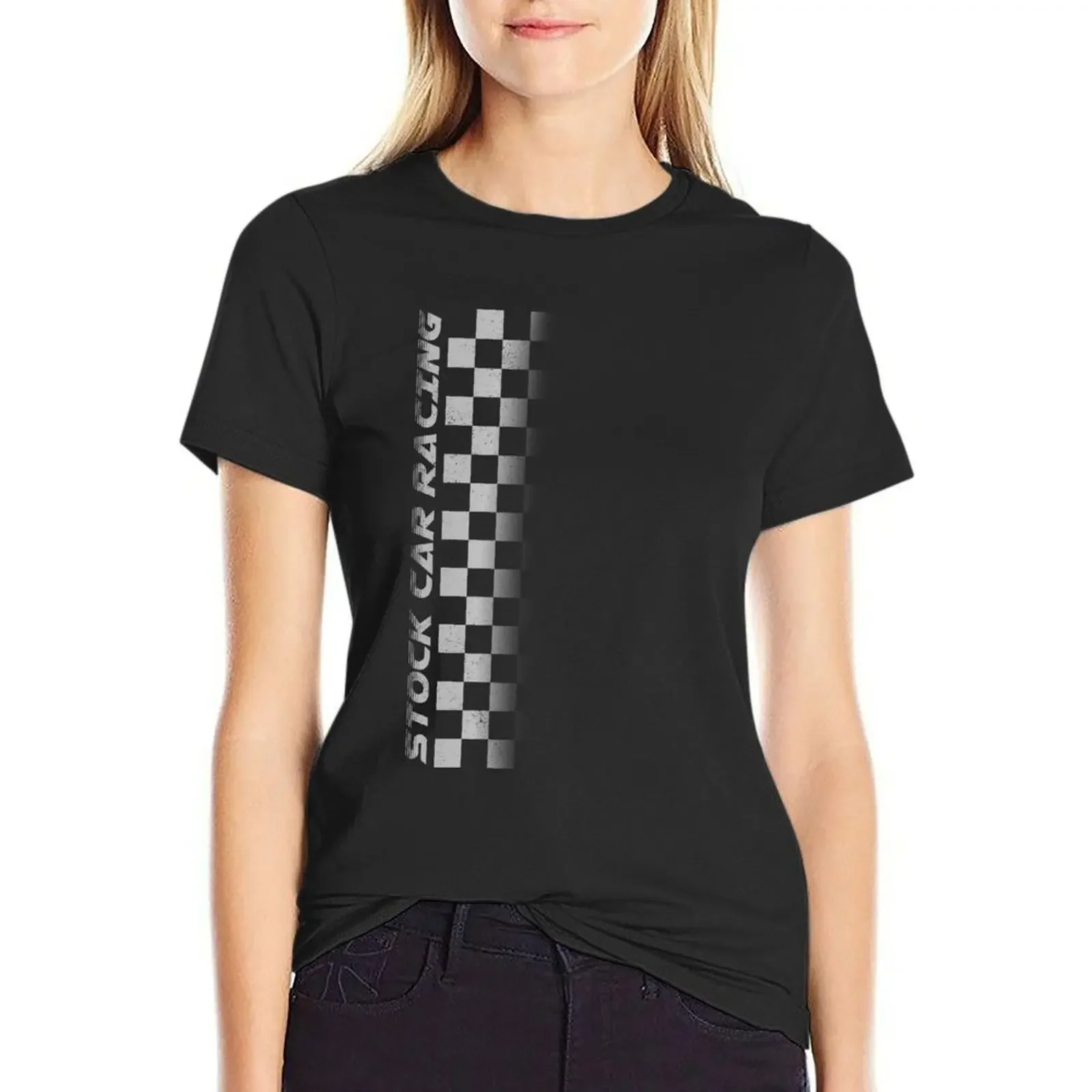 Stock Car Racing chequered flag side design T-shirt summer clothes funny tees t shirt dress Women