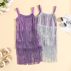 Toddler Girl Clothes Tassel Dress Summer Sleeveless Square Neck Zip Back Dance Dress Kid Children's Clothing