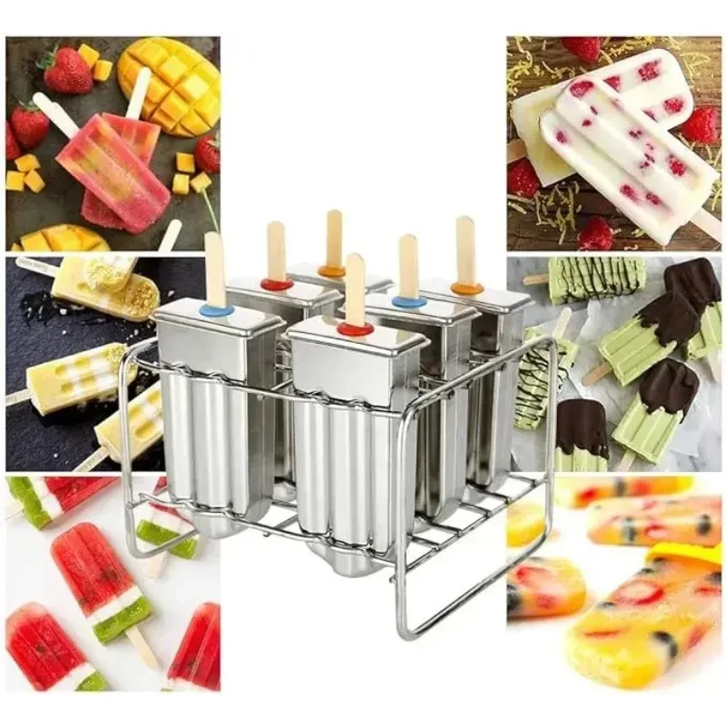 Ice Lolly Mold 304Stainless Steel Popsicle Mold Ice Cream Mould with Stick Holder Base Lolly Maker Set DIY Freezer Set of 2/6/10