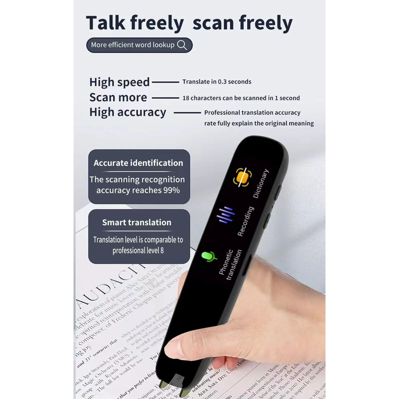 【جديد】قلم مترجم مسح A6S قاموس إلكتروني متعدد ترجمة صوتية 112 لغة مسح مترجم للسفر