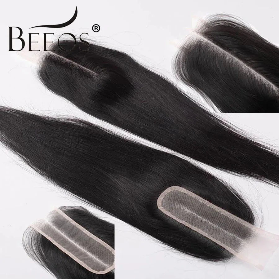 BEEOS Real 2x6 HD chiusura in pizzo solo dritto 6in separazione profonda capelli umani Pre pizzicati per le donne capelli vergini brasiliani naturali