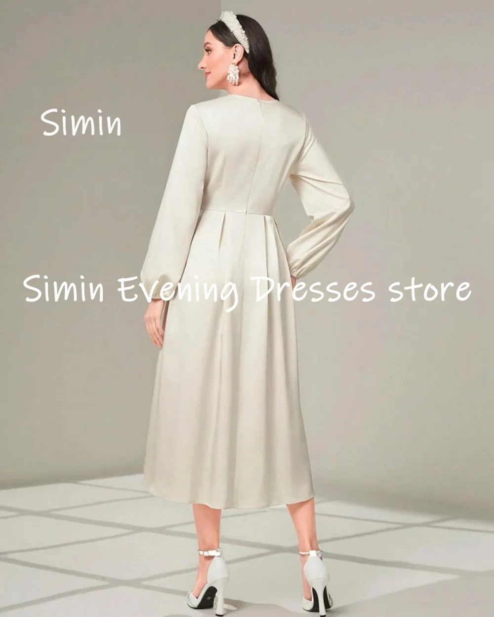 Simin-vestido de satén con escote redondo y volantes para mujer, traje Formal hasta el tobillo, elegante, para fiesta de noche, 2023