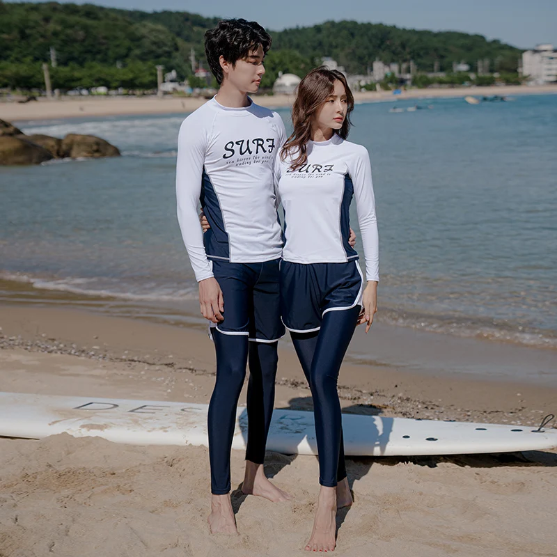 

2023 New Rash Guards Men Women 4 Pieces Long Sleeve Shirt Shorts Couples Swimwear Sport Bathing Suit Surfing Rashguard Wetsuit