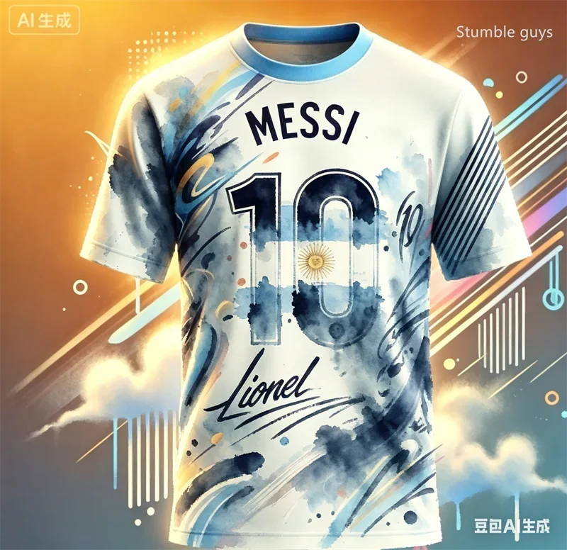 

Summer Men Lightweight Messi Football Short Sleeve T-shirt Casual Kids Boys Sports Jersey Street Tee