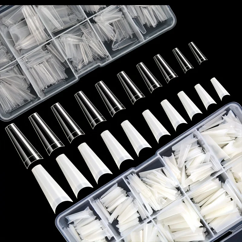 500Pcs French Coffin Dancer Nail Tips Acrylic Nail Artificial Half False Flakes Nail Tips, 10 Sizes with Clear Plastic Box for Na