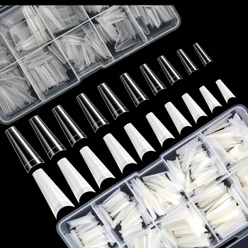 500Pcs French Coffin Dancer Nail Tips Acrylic Nail Artificial Half False Flakes Nail Tips, 10 rozmiarów z przezroczystym plastikowym pudełkiem dla Na