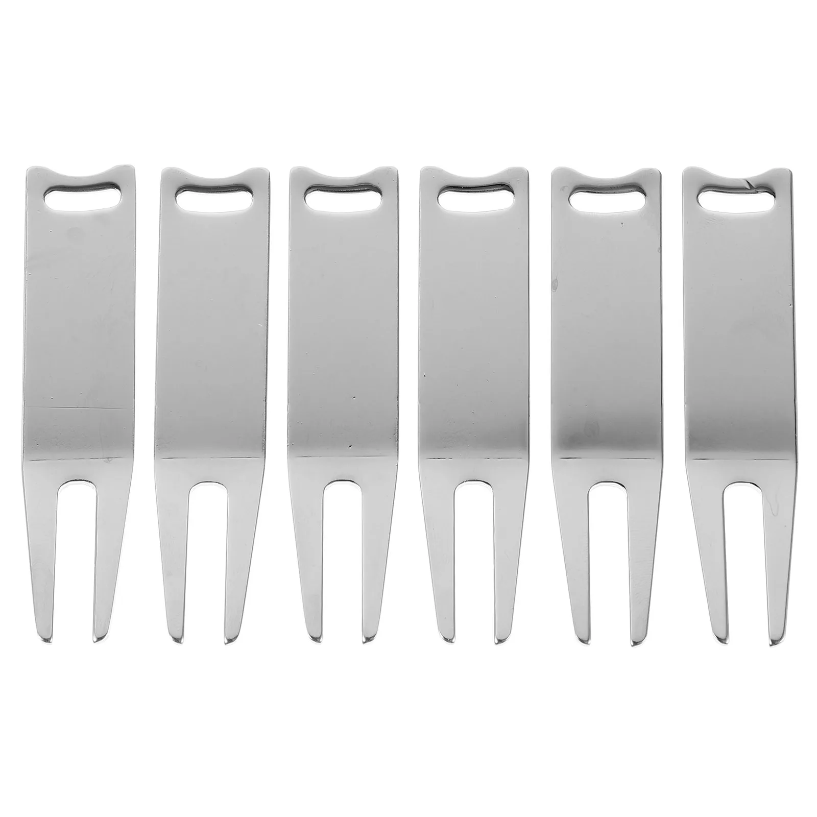 

6 Pcs Golf Fork Metal Divot Repair Tool Blank Silver Portable Golfing Tools Grass Fork Ball Marker Durable Construction