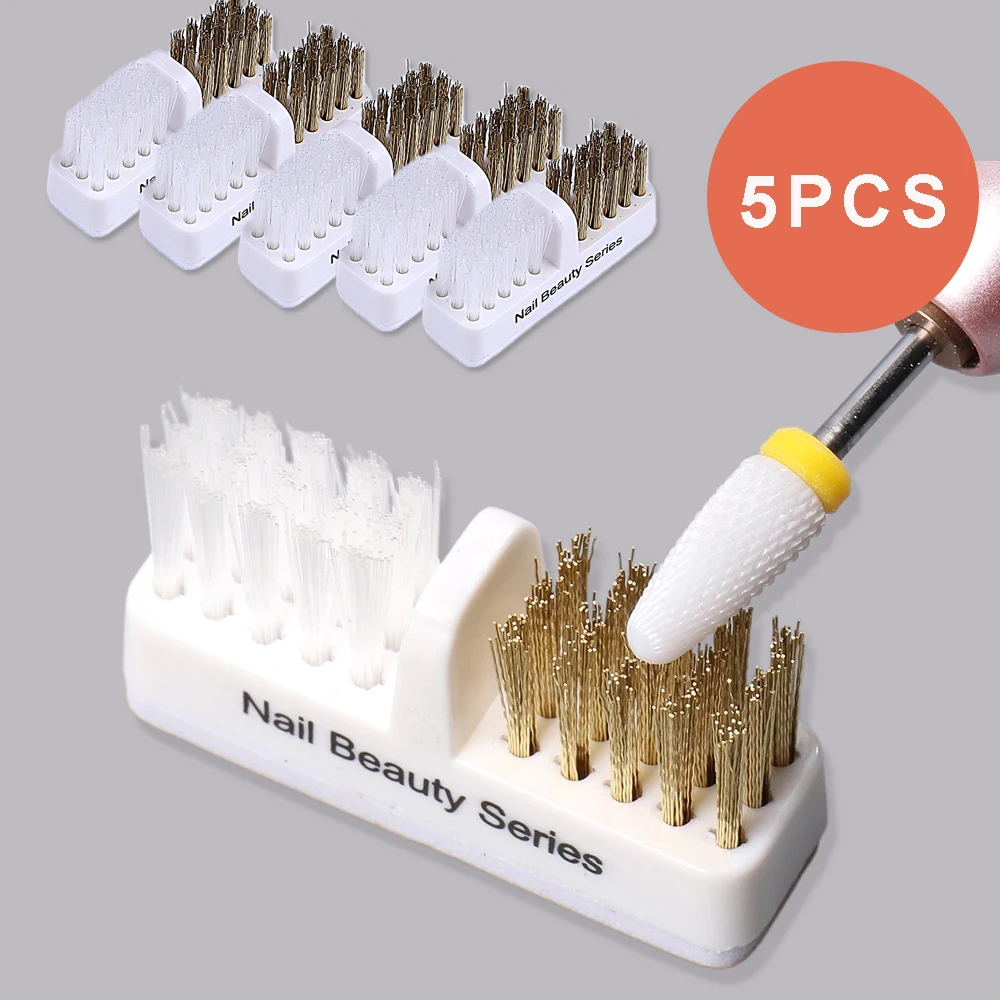 5 個電気爪研削ヘッドクリーニングブラシポータブルマニキュアドリルビットクレンザーデュアル銅線ネイルブラシクリーンツール