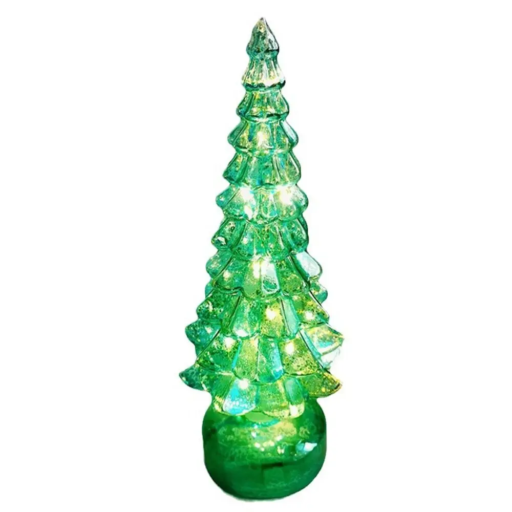 Mini Christmas Tree Glass Night Light Romantic Glowing Glass Christmas Tree Ornament Xmas Superior Sense LED Luminous Decoration