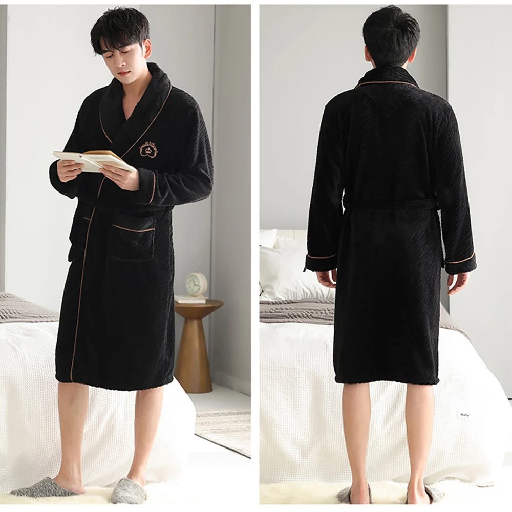 4XL Big Size Pijamas For 110kg Men\'s Bathrobe Warm Winter Thicken Short Plush Nightwear Men Loose Soft Shower Robe Dressing Gown