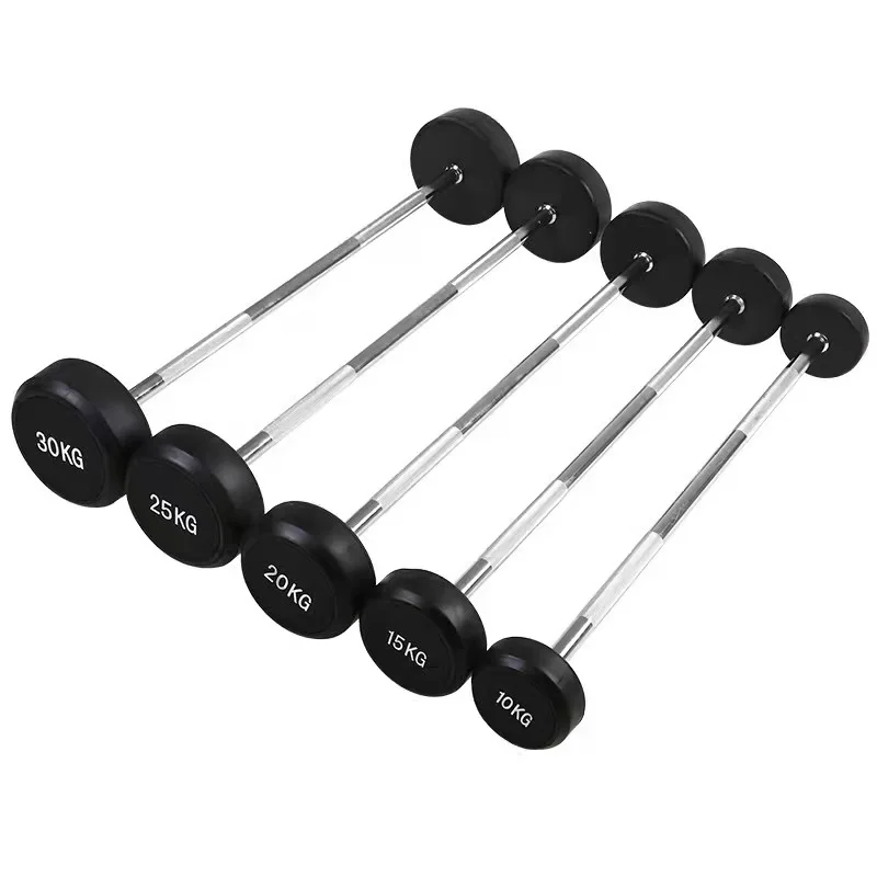 Standard Gym Powerlifting Training Rubber Fixed Curl Dumbbell Barbell Black And Dumbbell Set Black Weightlifting Barbell Weigh