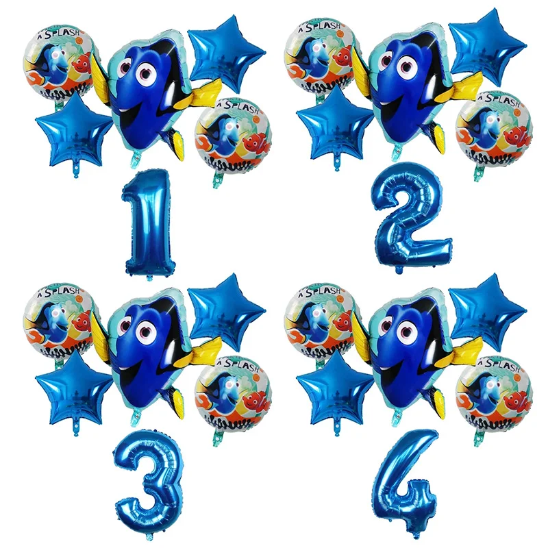 6pcs Nemo Theme Foil Balloon Underwater World Cute Inflatable Clown Fish Sea Animal Balloons Baby Birthday Party Number Balloons