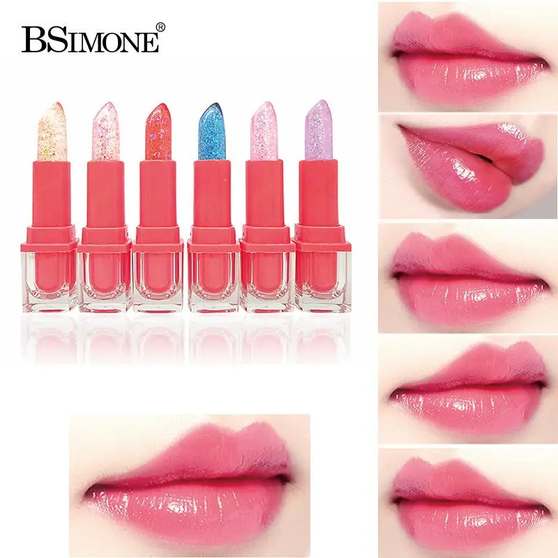 1Pc BSIMONE Glitter Lipstick Lip Balm Color Change Transparent Moisturizing Crystal Jelly Pearlescent Lip Plumper Gloss Cosmetic