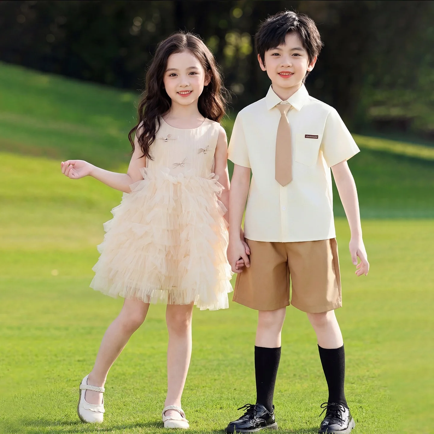 Kindergarten-Mädchen Festliches Tanzkleid Süßes Chor-Auftrittsoutfit Grundschul-Abschlussfeier Klassenuniform Festival Bühnenkostüm