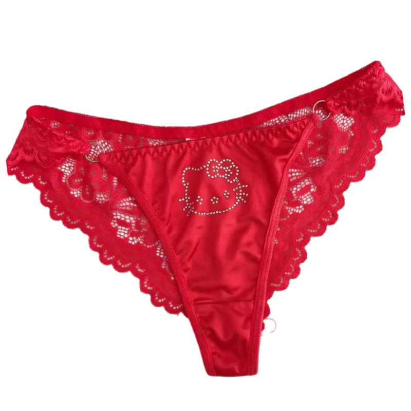 Cartoon Anime European American Underwear Hello Kitty Sexy Lace Half Wrapped Buttocks Lightweight Silky Soft New Thong Slim Loop - view 4