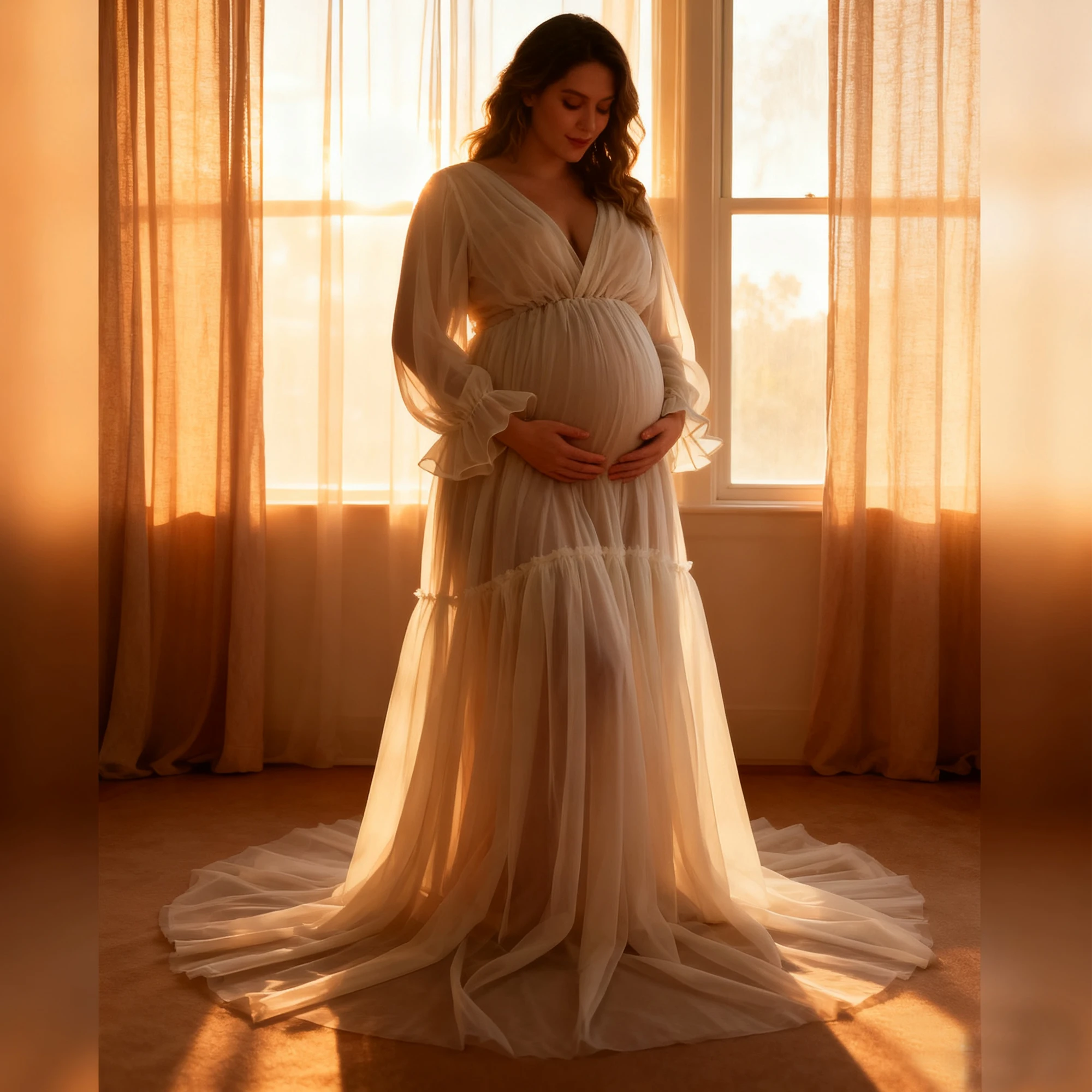 

Maternity Tulle Long Wedding Robe Dress for Pregnant Women Photo Shoot Photography Evening Prom
