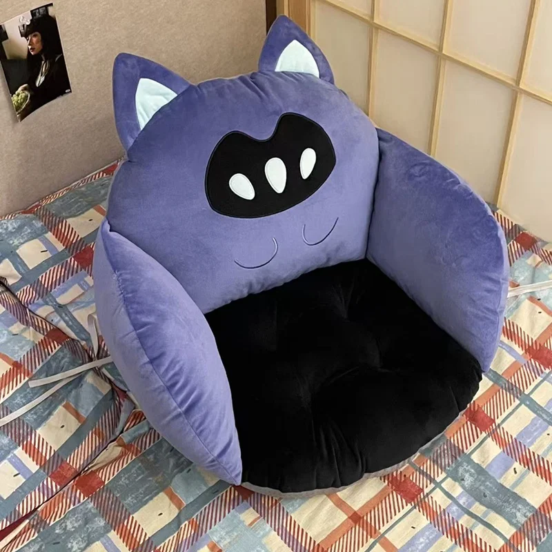 

Kawaii Purple Cat Stuffed Seat Cushion with Adorable Mask Design Perfect for Comfortable Sitting and Home Decoration.