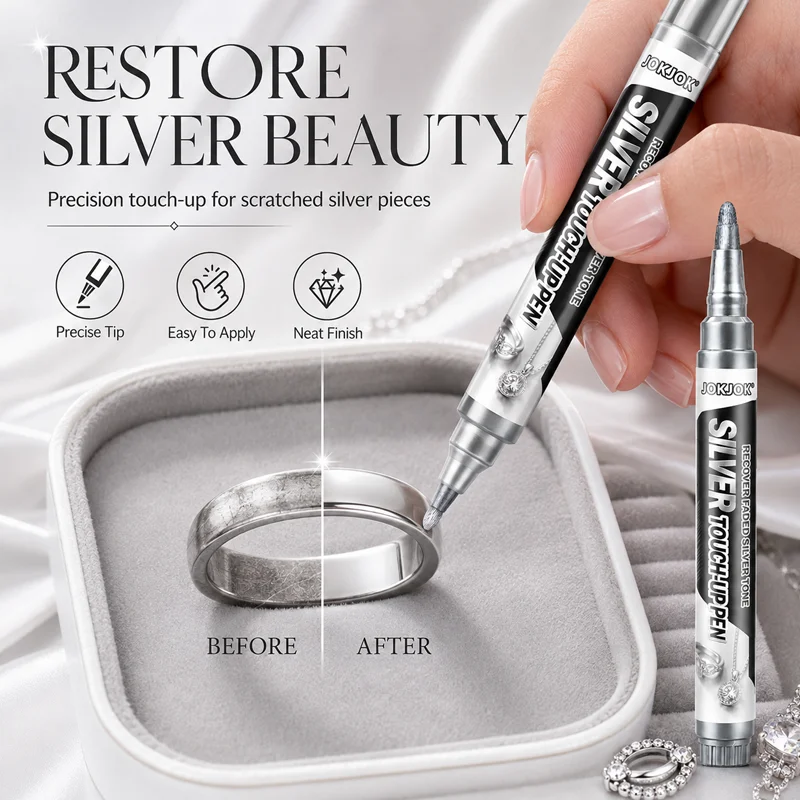 JOKJOK Upgraded Silver Jewellery Marker Pen, Quick-drying Fine Tip, Used for Metal Scratch Repair, Specially Designed for Cabine