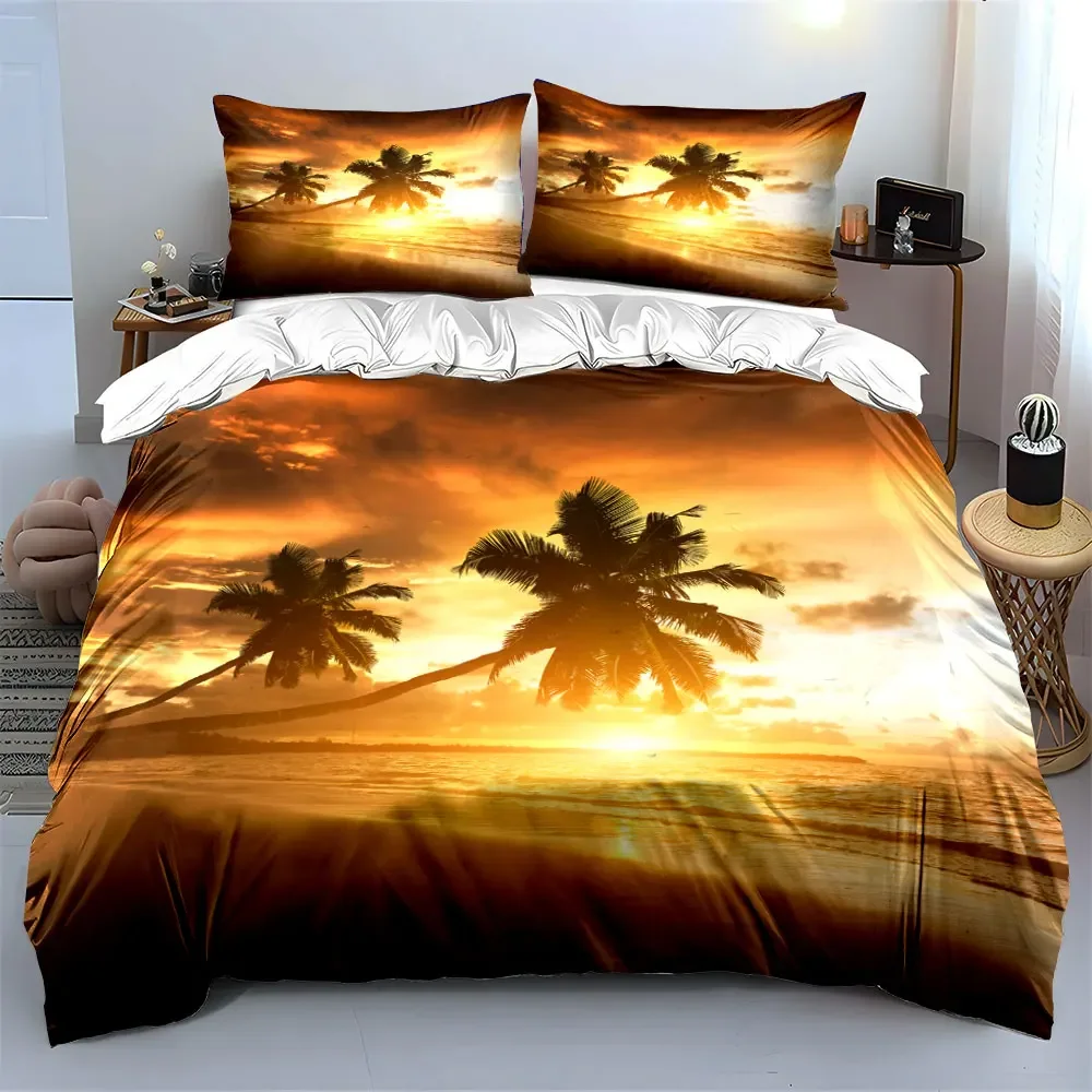 Beach Sunset Palm Tree Decor Multiple sizes kid's and adults' bedroom Exquisite 3PC bedding set, gift