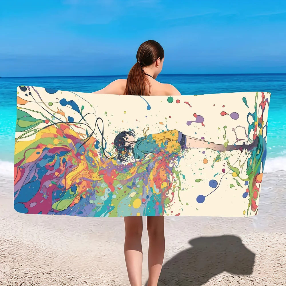 

Bstract Anime Towel Absorbent microfiber beach towel，quick drying, for swimming, camping, yoga and outdoor beach