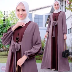 Eid Muslim Abaya for Women Long Robe Dresses Lace Up Jalabiya Ramadan Morocco Dubai Abayas Modest Kaftan Islam Arab Vestidos