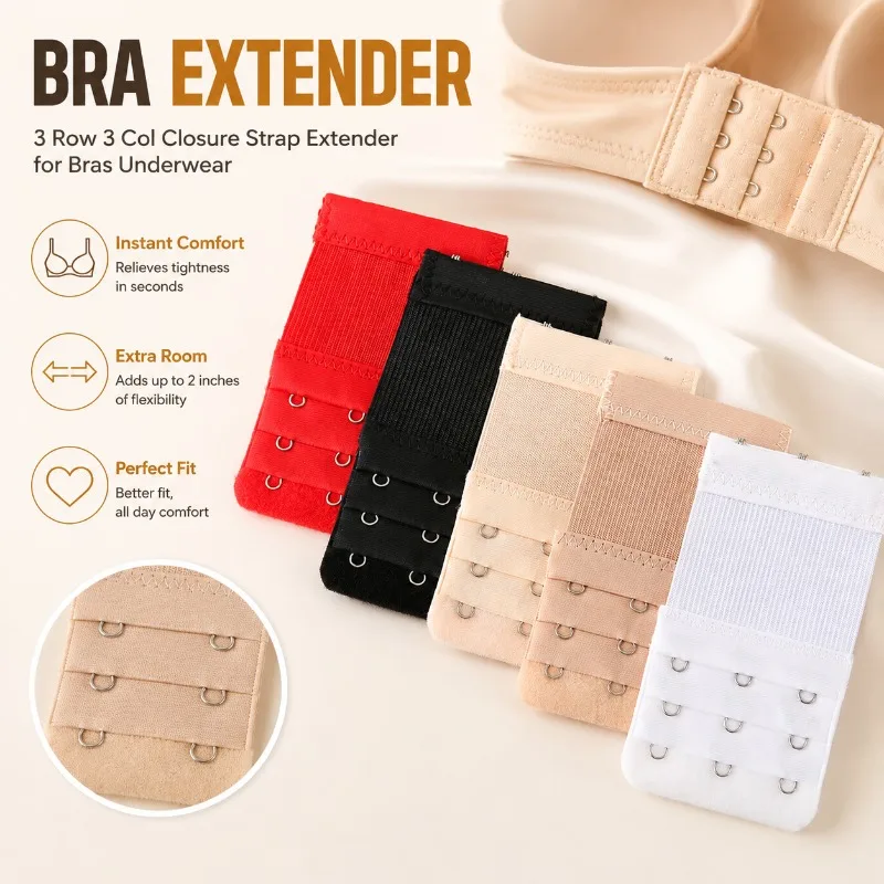 Elastic 3 Row 3 Hooks Bra Extender Adjustable Brassiere Back Extension Buckle Stretch Underwear Fastener Lingerie Accessory