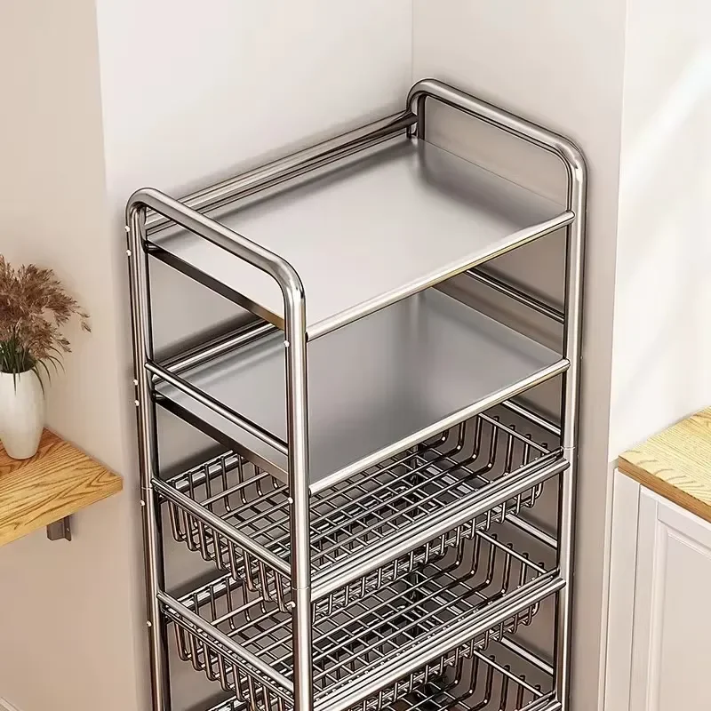 Multi Layer Stainless Steel Kitchen Storage Rack Multifunctional Fruit Vegetable Organizer Shelf Customizable Color OEM ODM