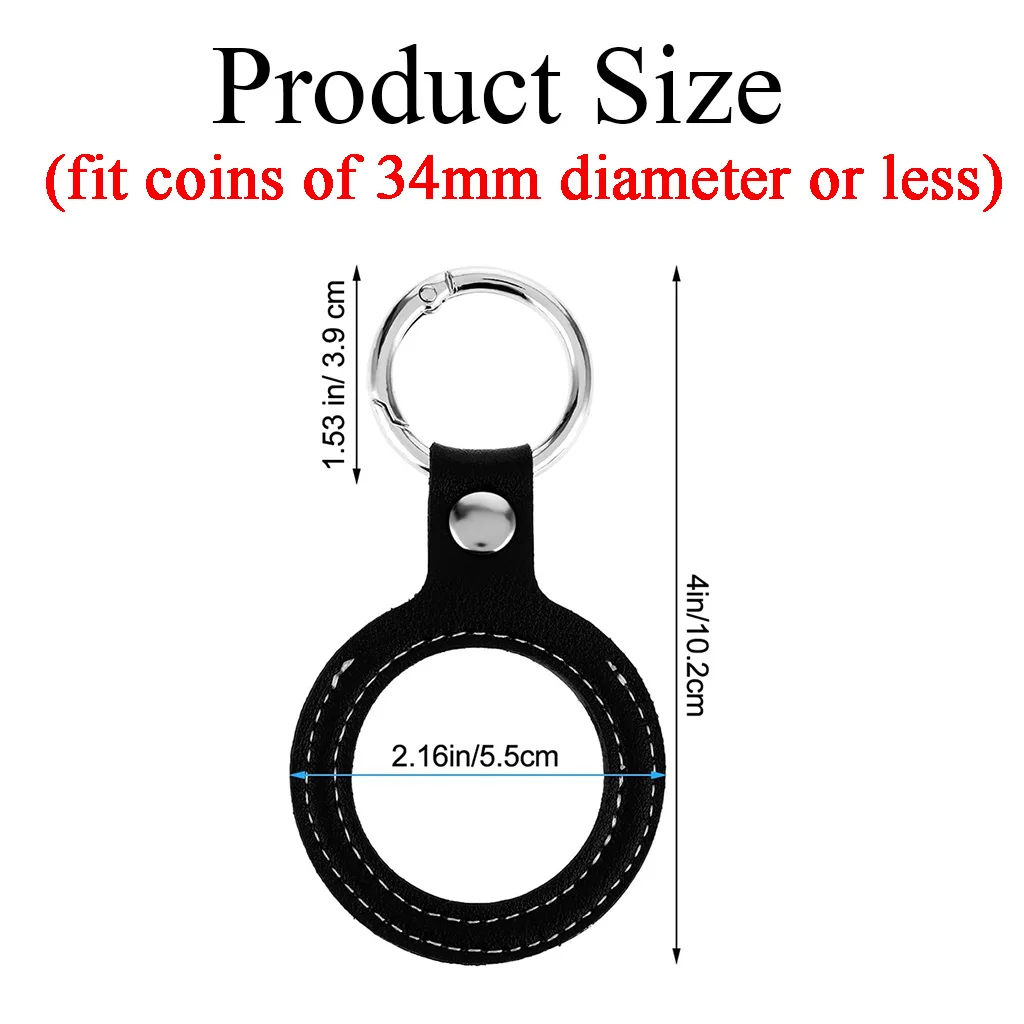 Leather Coin Holder Keychain Double Side Coin Display Case for AA Medallion Sobriety Coin Recovery Chip Airtag Challenge Coin