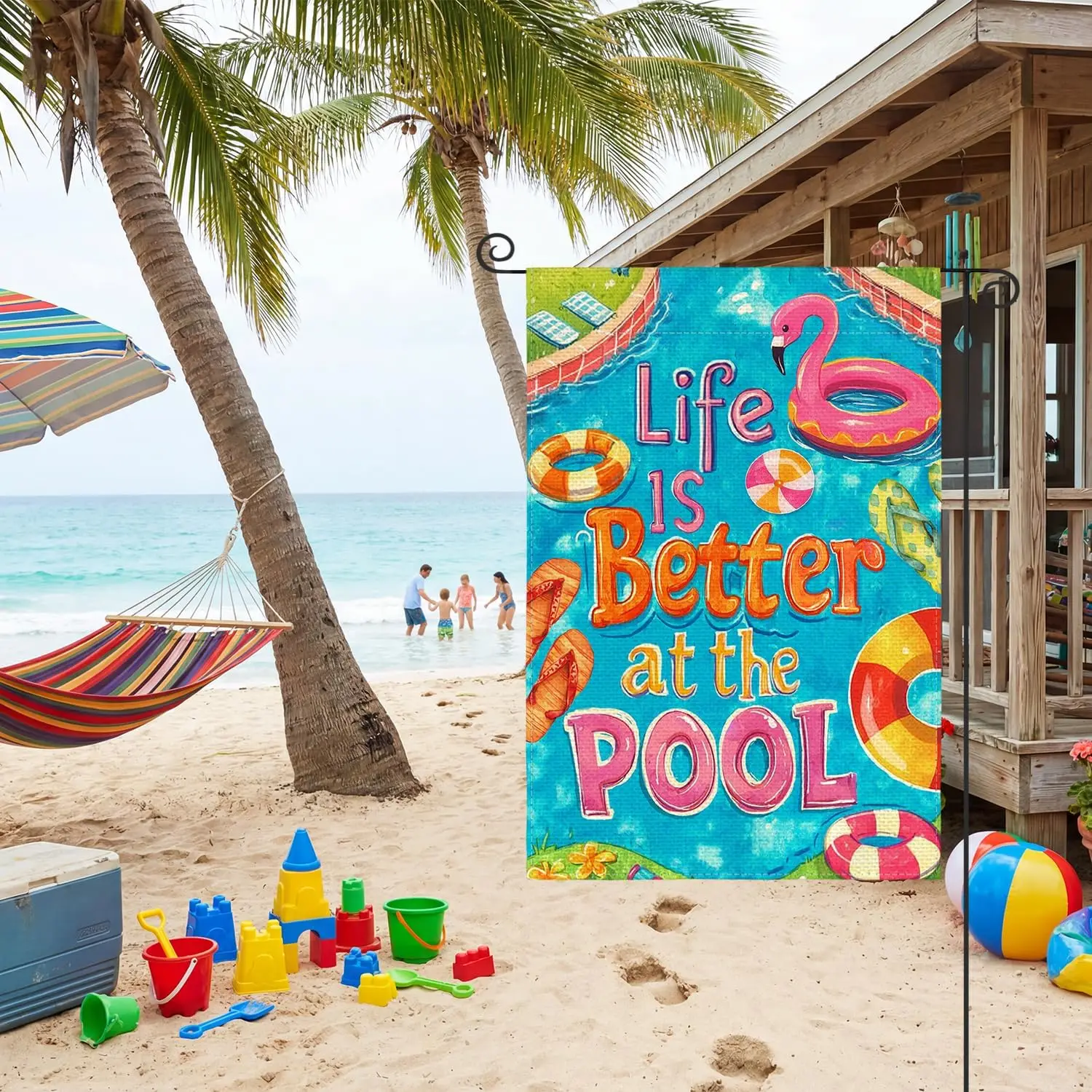 AVOIN colorlife Life Is Better At The Pool Garden Flag 12x18 Inch Double Sided, Summer Flamingo Pool Float Yard Outdoor Deco ZZM