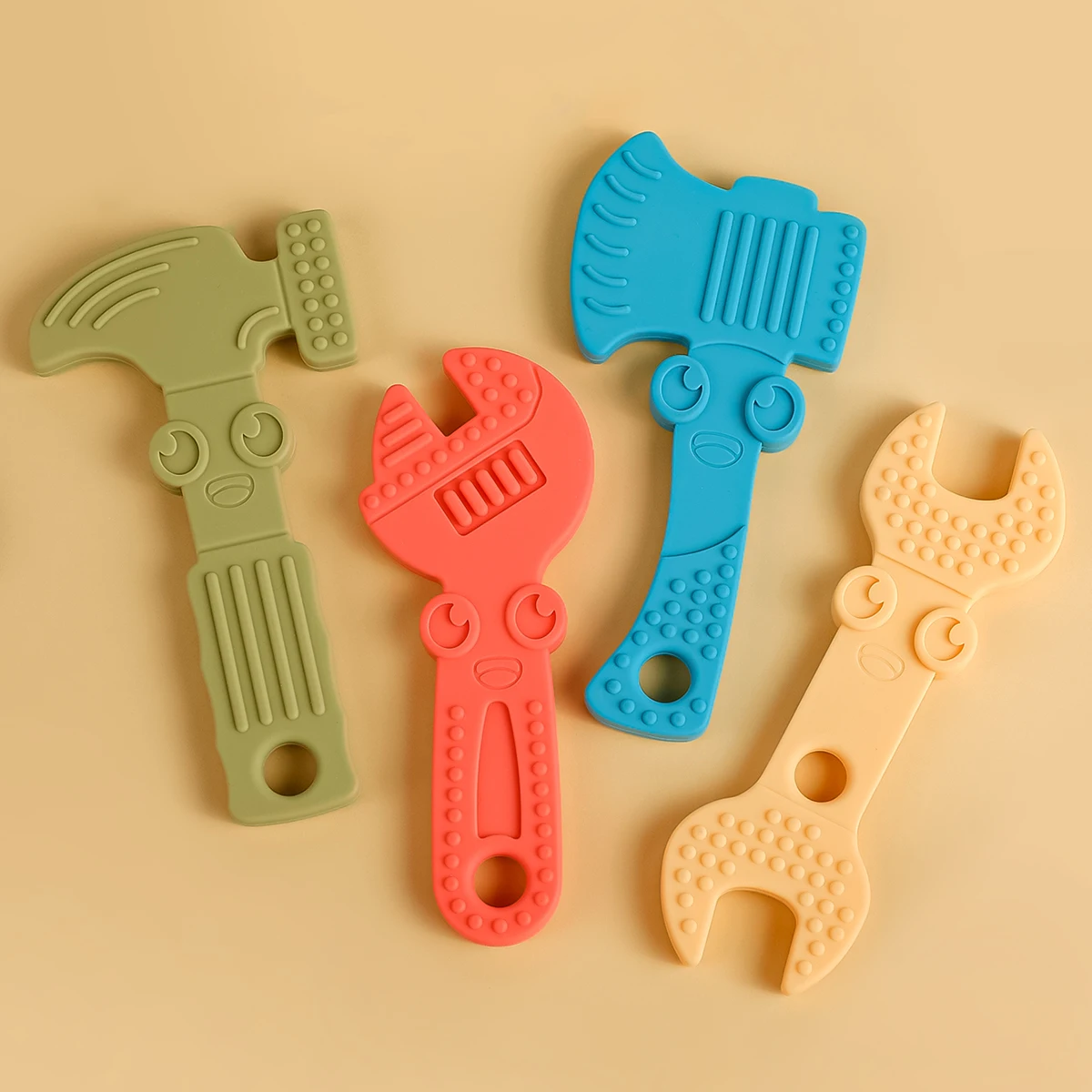 4pcs New Baby Silicone Teether BPA Free Wrench Tools Baby Necklace Pendant Silicone Teether Baby Teeth Care Chewing Toy