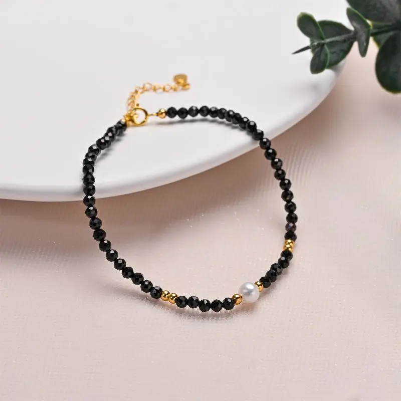 

Natural Freshwater Pearl Black Spinel Natural Crystal Bracelet S925 Sterling Silver Elegant Fashion Jewelry Hot Gift for Women