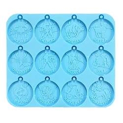 Molde de silicona de espejo de doce constelaciones, adecuado para resina, artesanía Diy, pendientes, colgante, etiqueta, llavero, fabricación de joyas