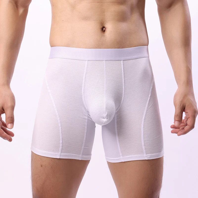 Calzoncillos bóxer de seda de hielo para hombre, ropa interior elástica y transpirable, con bolsa para bulto, de pierna larga, talla europea