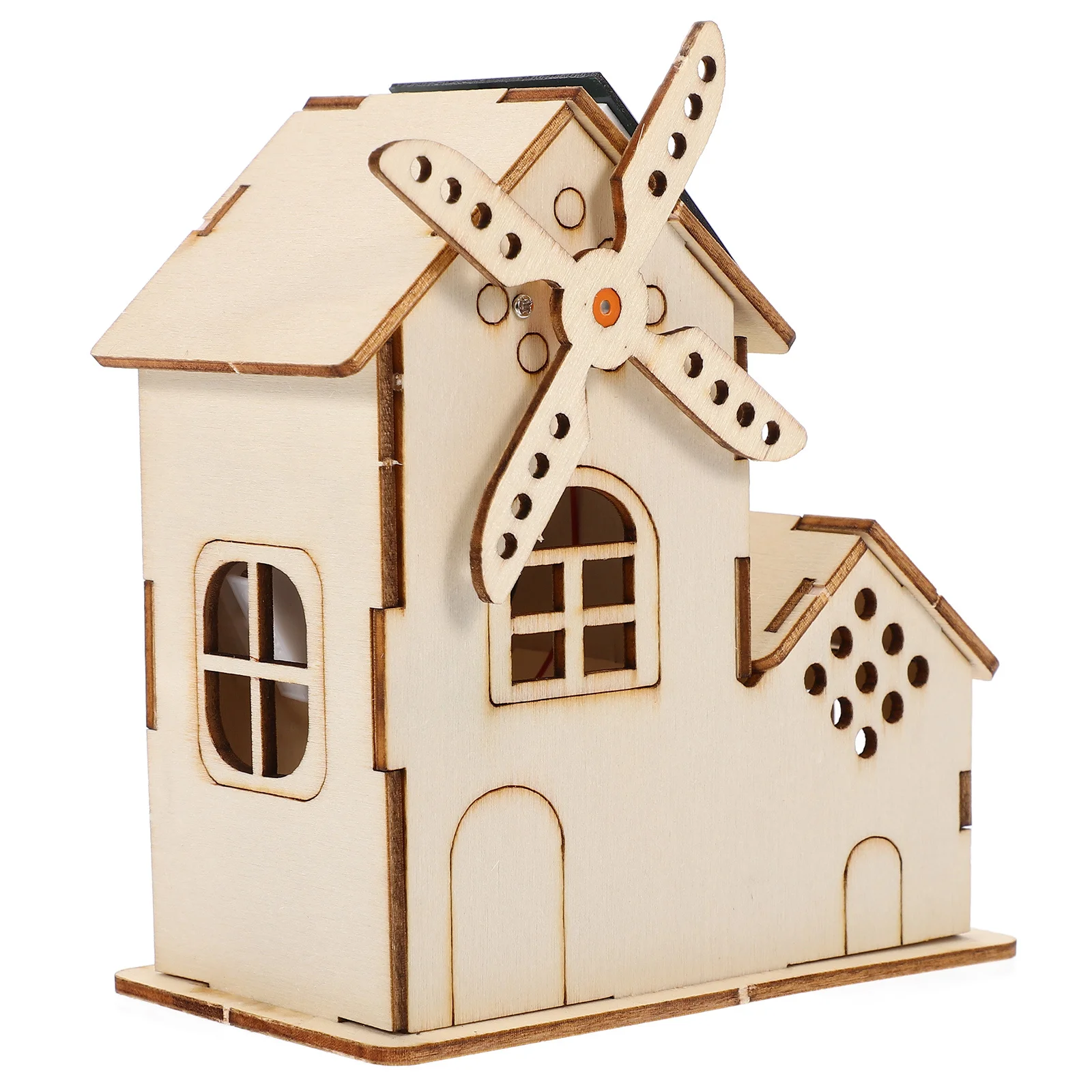 1Set Solar Powered Windmill Wood House DIY Assembly Science Kit Kids Stem Experiment Educational Science Experiment Project