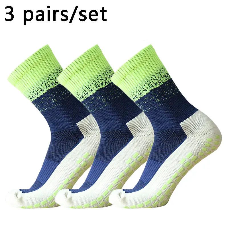 3pairs New Men Women Color Stitching Football Socks Sports Square Silicone Non-slip Grip Soccer Socks calcetines hombre