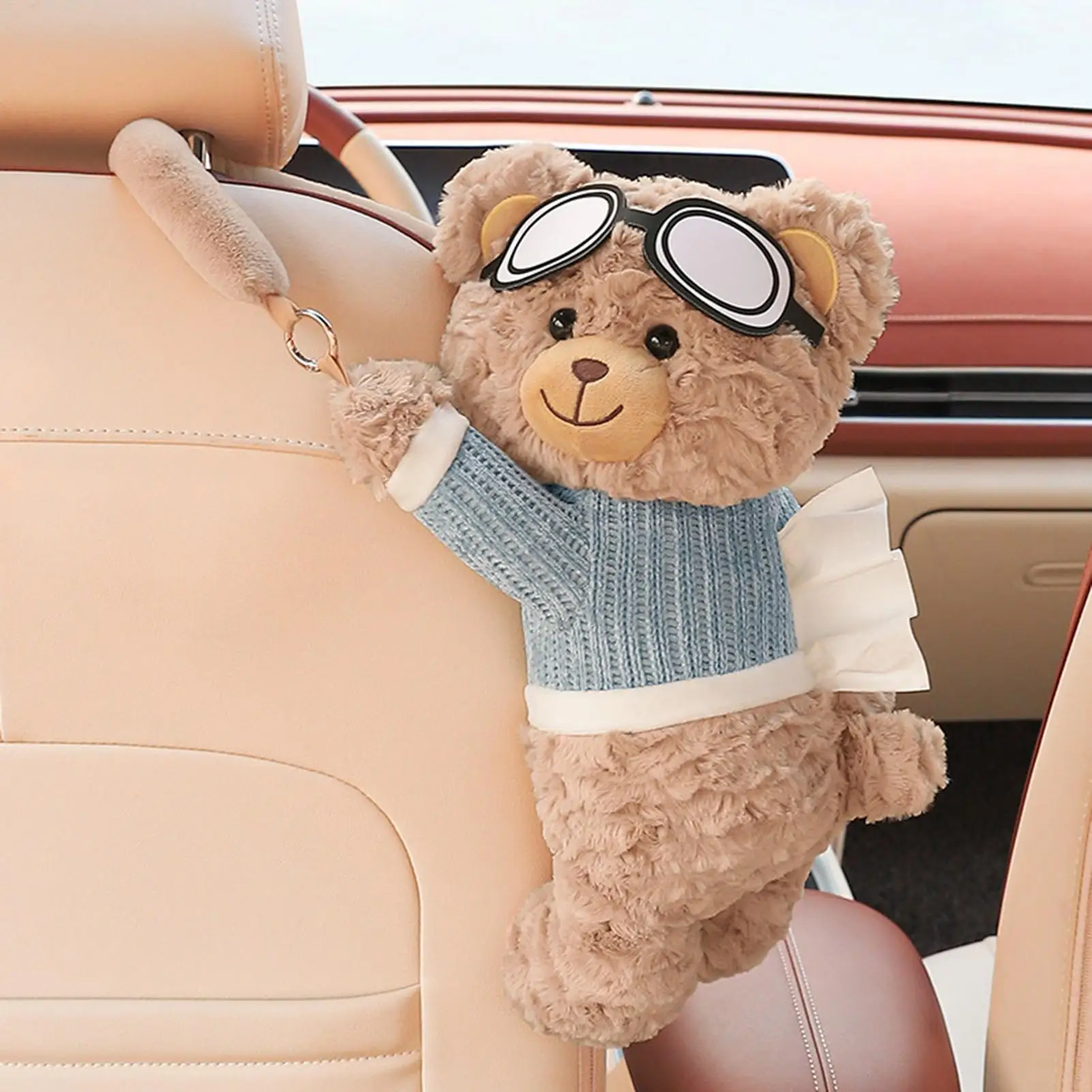 Cute Bear Car Tissue Boxes Multifunctional Hanging Large Capacity Tissue Bags Car Decoration Pendant Paper Storage Bag